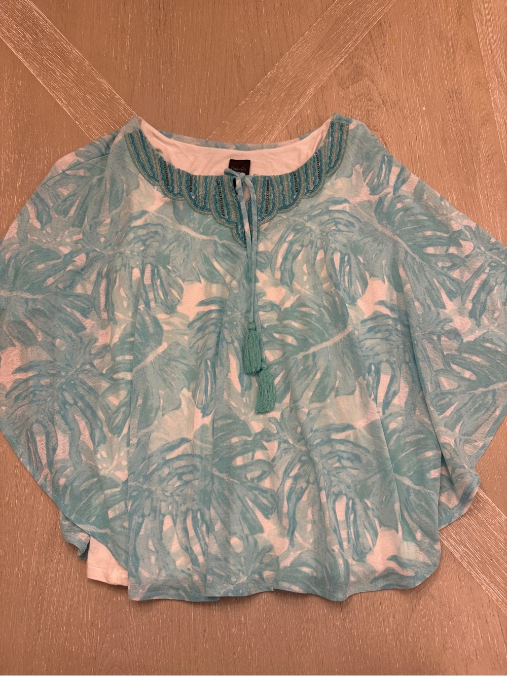 Rafaella Aqua Tropical-Print Peasant Tunic